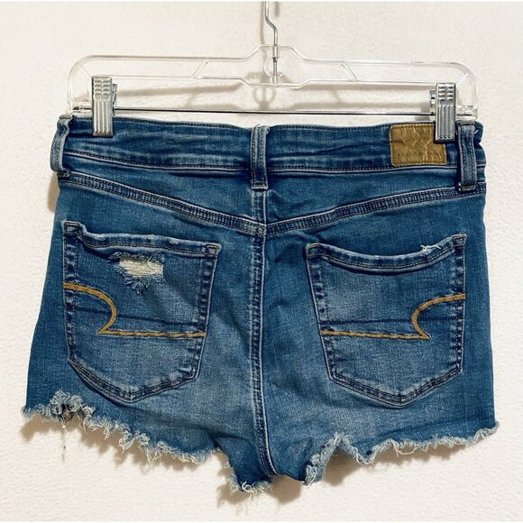 American Eagle Denim Shorts Womens 8 Medium Wash High Rise Button Fly Boho - Picture 3 of 7